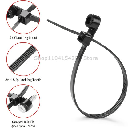 100pcs Nylon Cable Ties with Mounting Screw Hole Self Locking Loop Wraps Zipper Cables Tie Wire Fastening Straps Bundle Tool