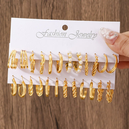 Heart Pearl Dangle Earrings Set Metal Gold Color Butterfly Locks Earrings for Women Shell Trendy Jewelry Hoop Earrings 2024
