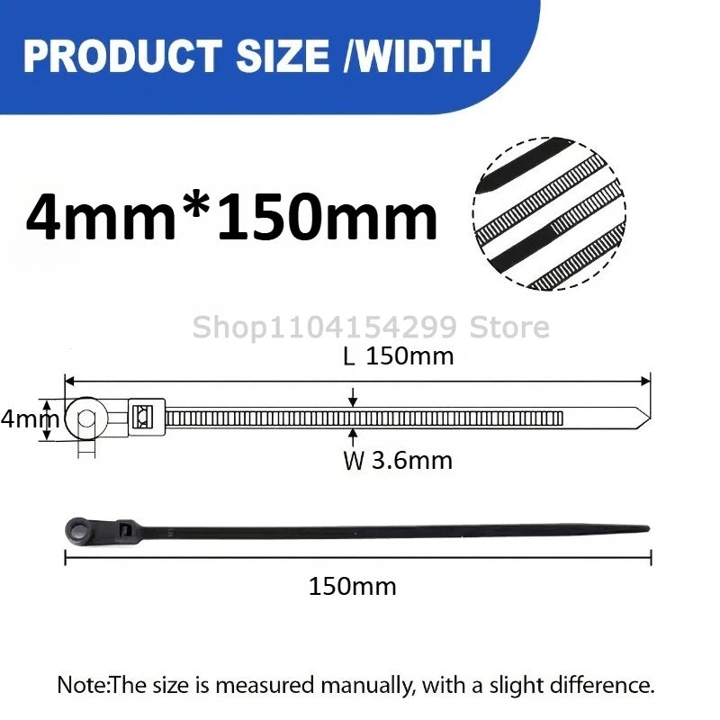 100pcs Nylon Cable Ties with Mounting Screw Hole Self Locking Loop Wraps Zipper Cables Tie Wire Fastening Straps Bundle Tool