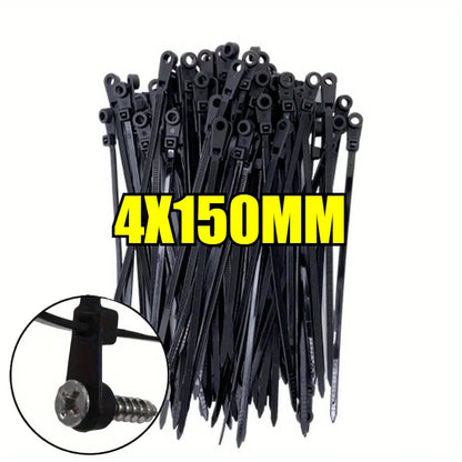 100pcs Nylon Cable Ties with Mounting Screw Hole Self Locking Loop Wraps Zipper Cables Tie Wire Fastening Straps Bundle Tool